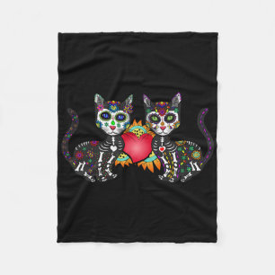 Cats Duo Cute Cats Mexican Sugar Skull  Fleece Blanket