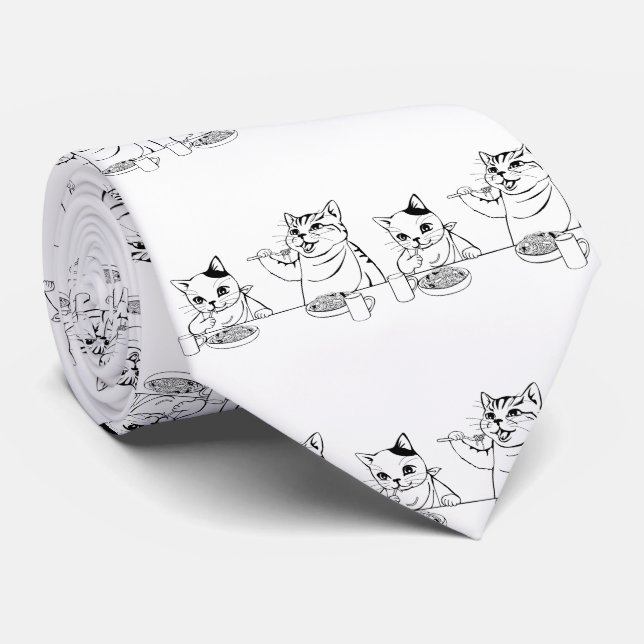 Cats Eating Spaghetti Cute Absurd Funny Silly Tie (Rolled)