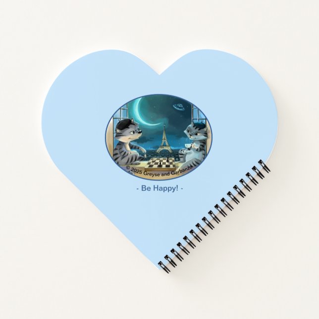 Cats Eiffel Tower - Night Happy Heart Notebook (Back)