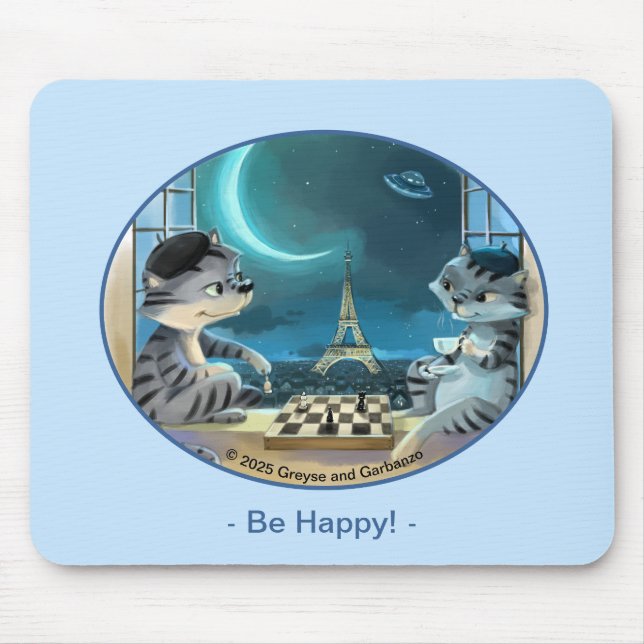 Cats Eiffel Tower - Night Happy Mousepad Mousepad (Front)