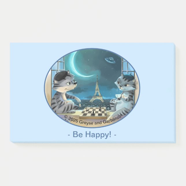 Cats Eiffel Tower - Night Happy Notes 10" x 6" (Front)