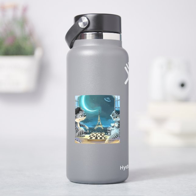 Cats Eiffel Tower - Night Vinyl Sticker (HydroFlask)