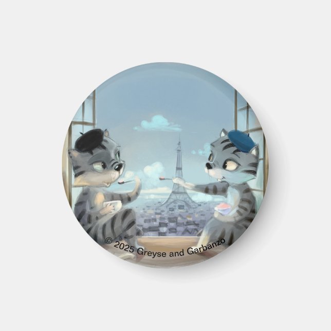 Cats & Eiffel Tower - Paris Circle Magnet (Var) (Front)