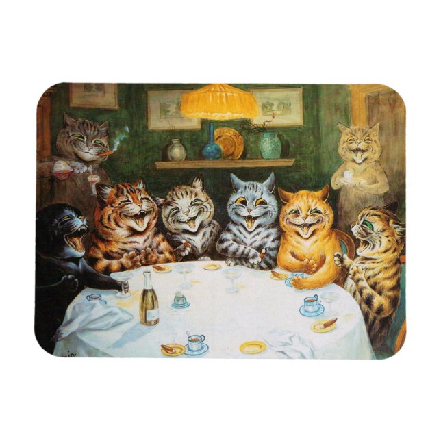 Cats Enjoying Cigars & Brandy, Louis Wain Magnet (Horizontal)