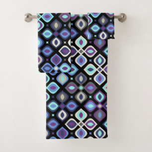 Cats-eye 70's inspired geometric floral bath towel set