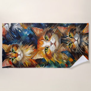 Cats Faces Animals Art  Beach Towel