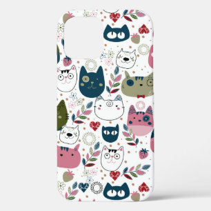 Cats faces muted warm green pattern (all phones) iPhone 12 pro case