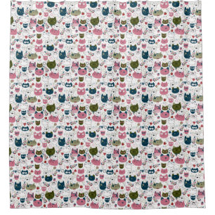 Cats faces muted warm green teal pink pattern