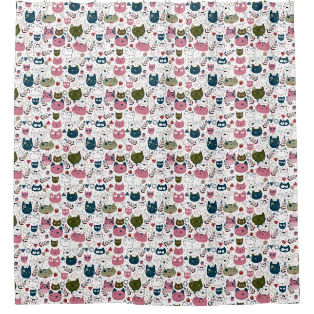 Cats faces muted warm green teal pink pattern (Front)