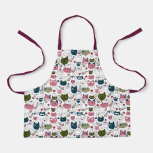 Cats faces muted warm green teal pink pattern apron