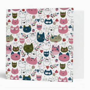 Cats faces muted warm green teal pink pattern binder