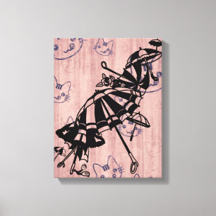 Cats Faces Parasols Umbrellas Ink art drawing Canvas Print