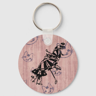 Cats Faces Parasols Umbrellas Ink art drawing  Keychain