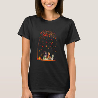 Cats Fall Autumn Leaf Tree  Cat T-Shirt