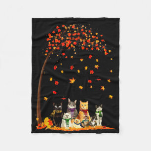 Cats Fall Autumn Leaf Tree Funny Cat Lovers Gifts Fleece Blanket