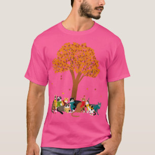 Cats Fall Autumn Leaf Tree Lover Season Fan Calend T-Shirt