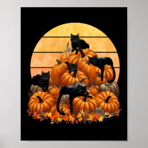 Cats Fall Autumn Pumpkins Thanksgiving Matching Poster