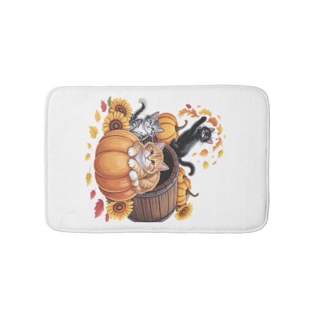 Cats Fall Autumn Pumpkins Thanksgiving Sunflower C Bath Mat (Front)