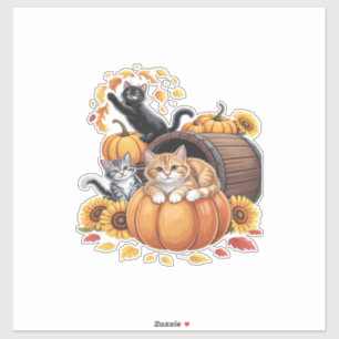 Cats Fall Autumn Pumpkins Thanksgiving Sunflower O