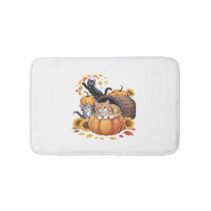 Cats Fall Autumn Pumpkins Thanksgiving Sunflower O Bath Mat