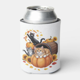 Cats Fall Autumn Pumpkins Thanksgiving Sunflower O Can Cooler