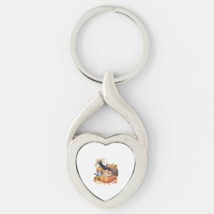 Cats Fall Autumn Pumpkins Thanksgiving Sunflower O Keychain