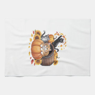 Cats Fall Autumn Pumpkins Thanksgiving Sunflower O Kitchen Towel
