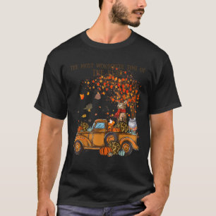 Cats Fall Pumpkin full Truck Autumn Tree Leaves Ca T-Shirt