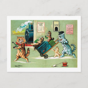 Cats Family's Train Travel, Louis Wain Postcard