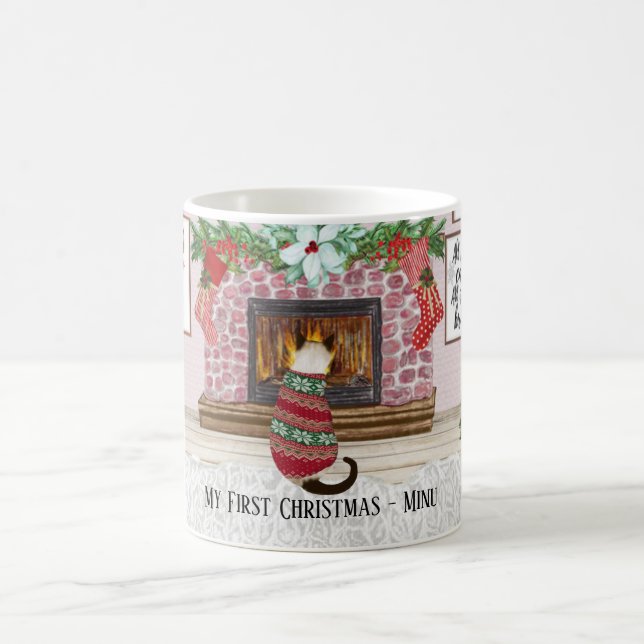 Cat's first christmas personalized coffee mug (Center)