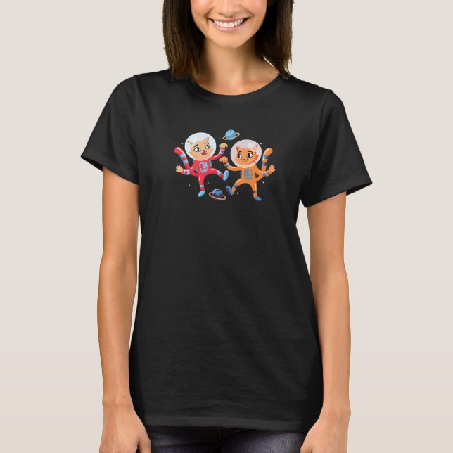 Cats Floating in Space - Funny Space Cat Graphic P T-Shirt (Front)