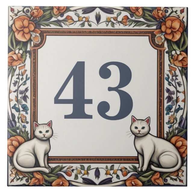 Cats Flowers Custom House Number Sign Plaque Plate Tile (Front)