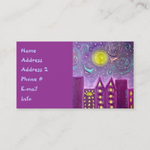 Cats Flying Over a Purple Deco City Business Card