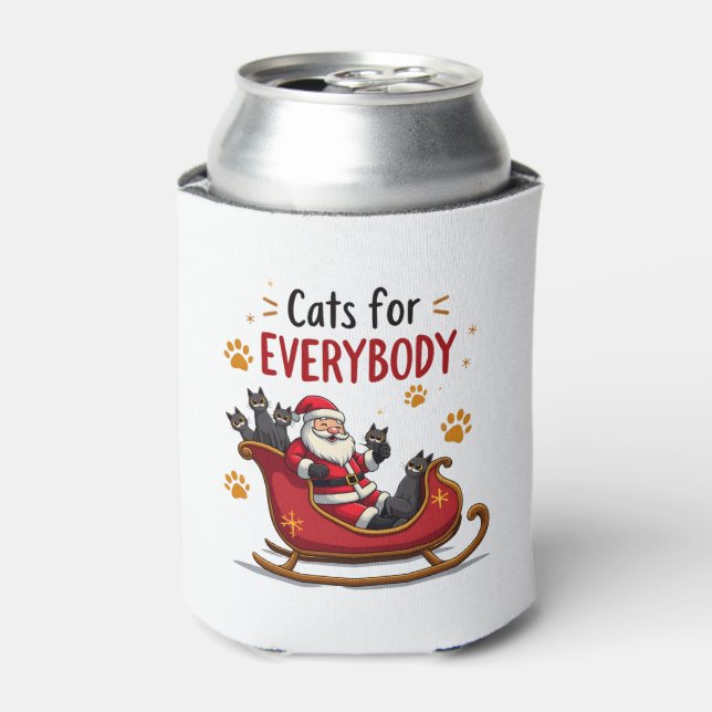 Cats For Everybody Christmas Cat Funny Xmas Women  Can Cooler (Can Front)