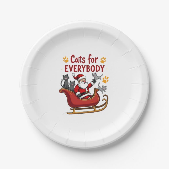 Cats For Everybody Christmas Cat Funny Xmas Women  Paper Plate (Front)