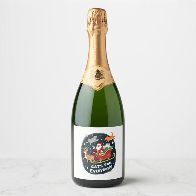 Cats For Everybody Christmas Cat Funny Xmas Women  Sparkling Wine Label (Front)