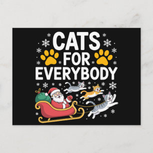 Cats For Everybody Christmas Santa Sleigh Snow Holiday Postcard