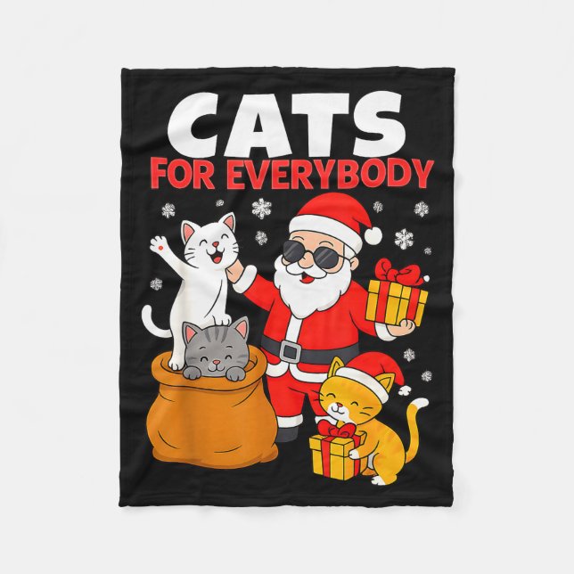 Cats For Everybody Funny Christmas Cat Xmas Santa  Fleece Blanket (Front)