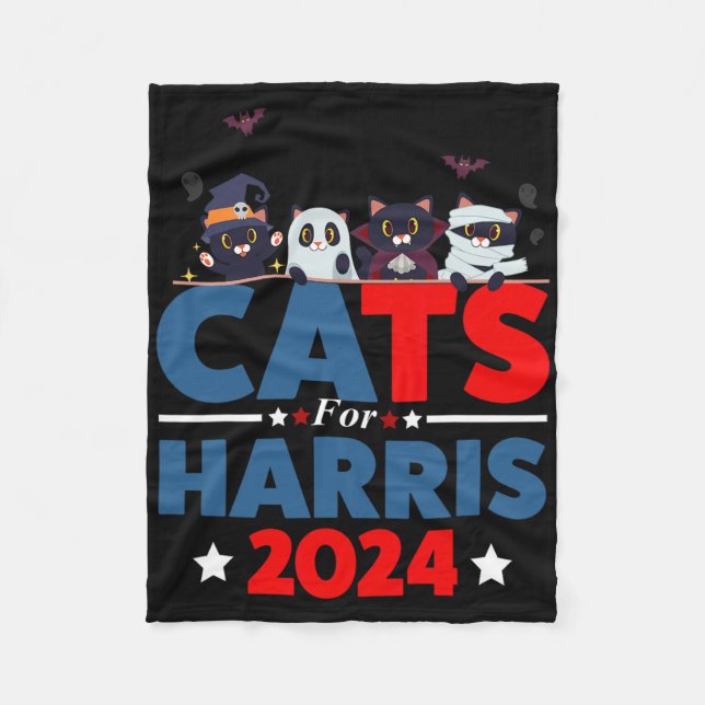 Cats For Harris 2024 - Kamala Harris Halloween Men Fleece Blanket (Front)