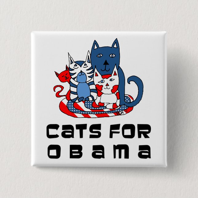 Cats For Obama 2 Inch Square Button (Front)
