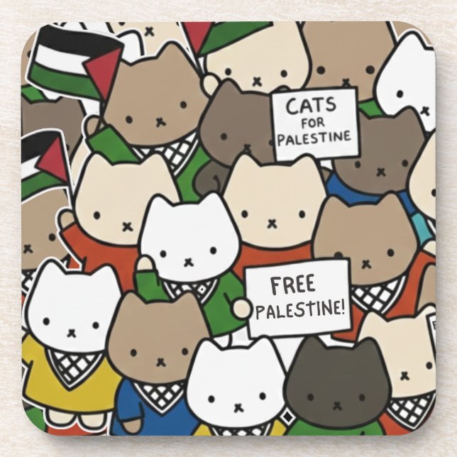 Cats for Palestine – Kawaii Cats for Justice Coaster (Front)