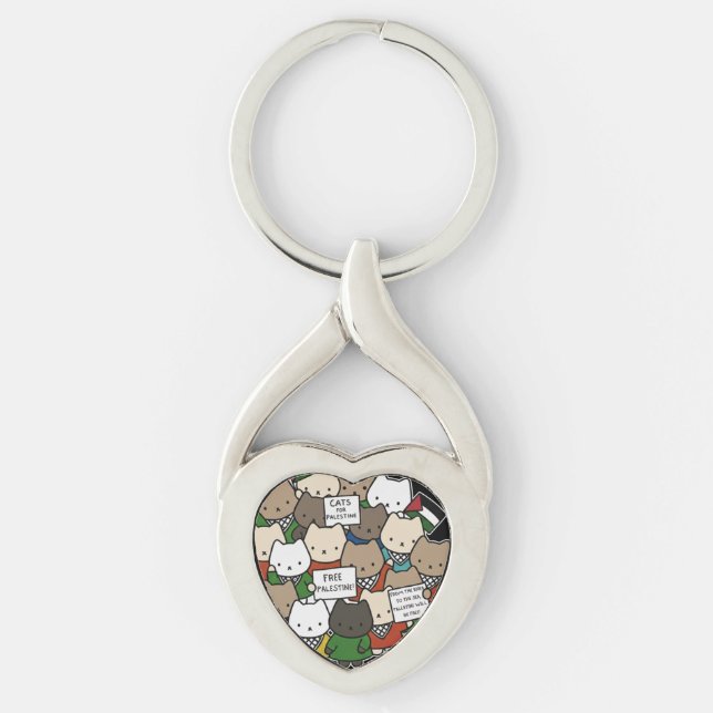 Cats for Palestine – Kawaii Cats for Justice Keychain (Front)
