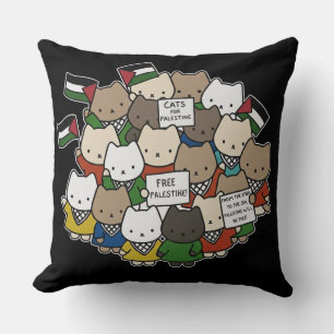 Cats for Palestine – Kawaii Cats for Justice Throw Pillow