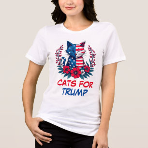 Cats for Trump American Flag Red Flowers Patriot  Tri-Blend Shirt