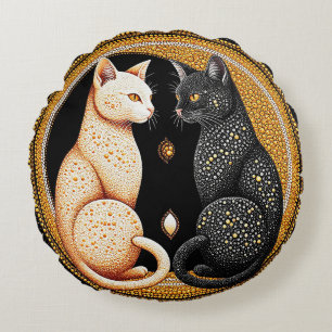 Cats Forming a Ying-Yang Inspired Composition Round Pillow