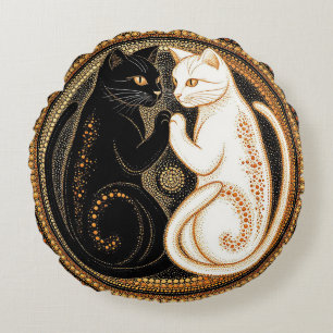 Cats Forming a Ying-Yang Inspired Composition Round Pillow