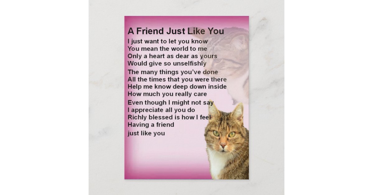 Cats Friend Poem Postcard | Zazzle