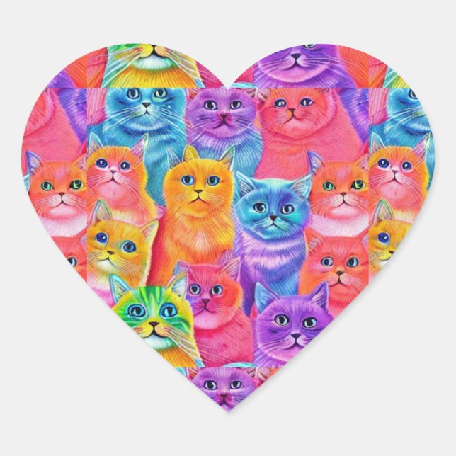 Cats Friends  Colorful Fun Heart Sticker (Front)