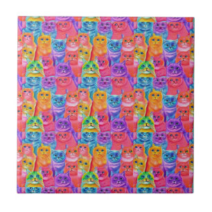 Cats Friends Colourful Fun Tile