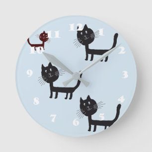 Cats Happy Black Kittens Drawing  Wall Clock